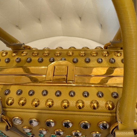 Prada Large Pyramid Top Handle Studded Vernice Saffiano Leather Handbag - Picture 6 of 15